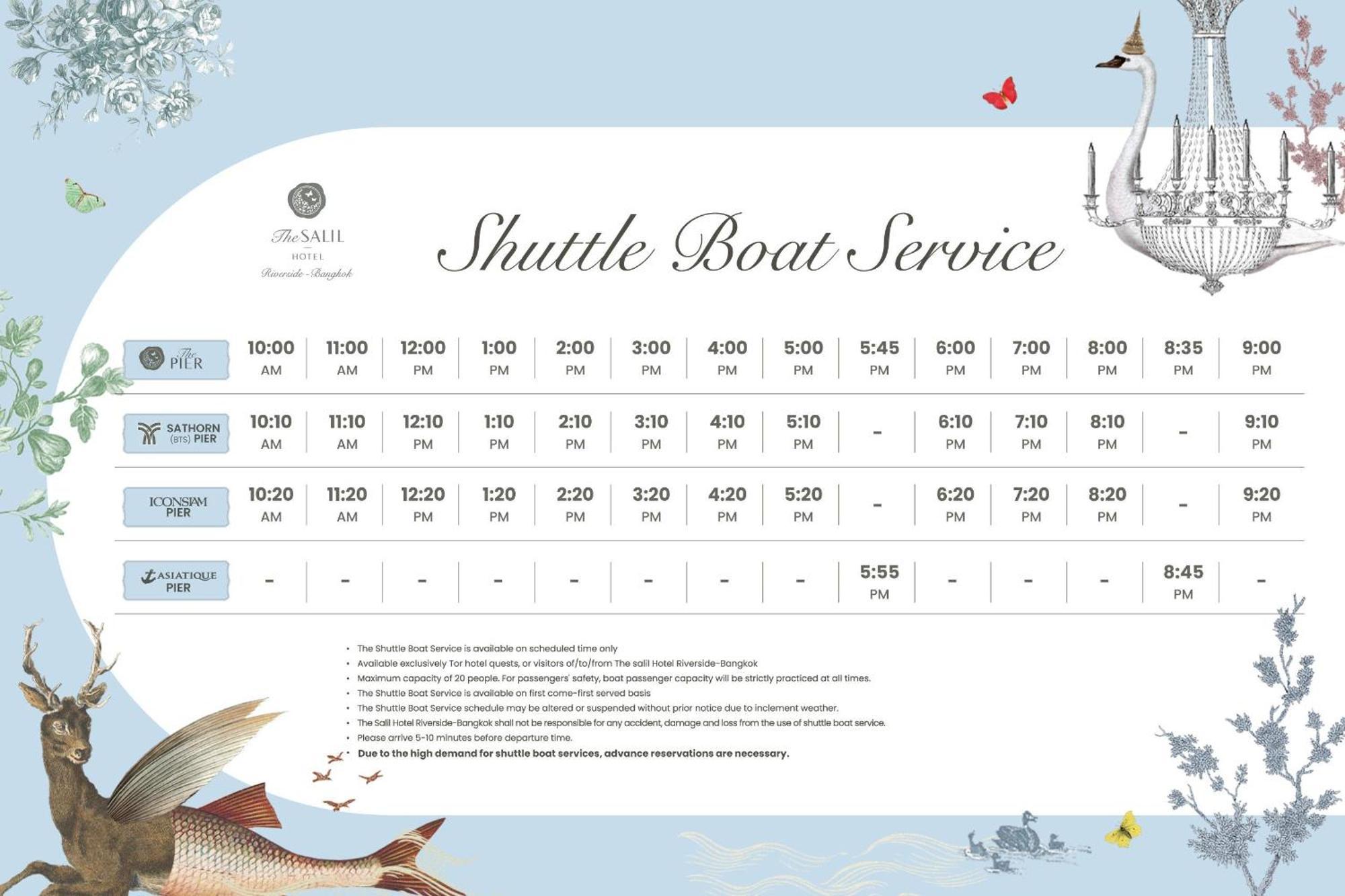The Salil Hotel Riverside Bangkok Exterior photo Shuttle boat service timetable